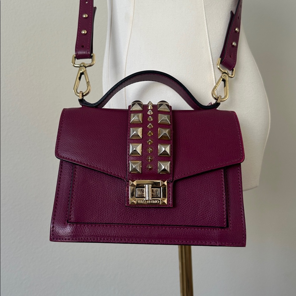 Valentino Berry Leather Crossbody with Gold Studs - Picture 6 of 6
